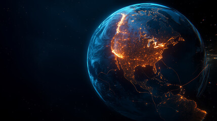 Visual representation of Earth at night showcasing urban light patterns in North America and beyond
