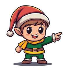Fototapeta premium Adorable Christmas Elf Pointing