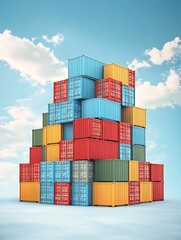 Fototapeta premium Tower of Colorful Shipping Containers Under Clear Blue Sky at Industrial Port Facility : Generative AI