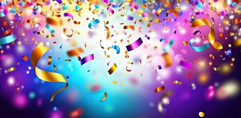 Colorful glitter and confetti on a bright gradient background. New Year's Eve event posters, party invitations, pop art