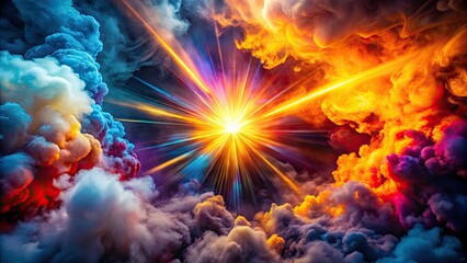 Fototapeta premium Sunburst Smoke Comic Art Background - Rule of Thirds Composition