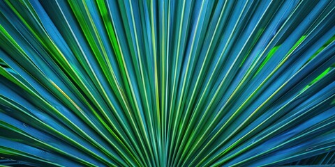 Obraz premium symmetrical close up shote center middle branch of green big palm leaves straight lines stem geometric