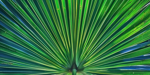 Obraz premium symmetrical close up shote center middle branch of green big palm leaves straight lines stem