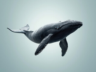 Fototapeta premium Whale conservation effort. whale with tracking device swimming gracefully in ocean