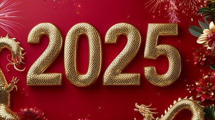 Golden 2025: Vibrant Chinese New Year Celebration with Dragons and Fireworks