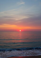 Fototapeta premium Beach Wallpaper of Sunset over the sea panorama beach wallpaper summer wallpaper beach background tropical nature
