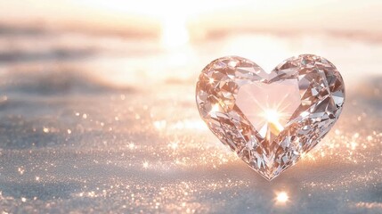 Fototapeta premium Radiant Heart-Shaped Crystal Surrounded by Sparkling Lights in Dreamy Ambiance