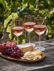 Rosé Wine and Cheese Platter, Vineyard Background