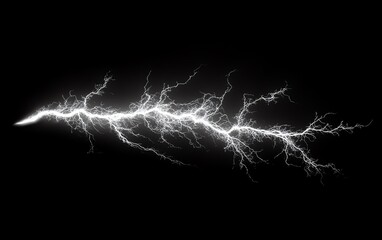Striking white lightning bolt branching out in a wide view against a black sky, symbolizing nature s electrifying power and force