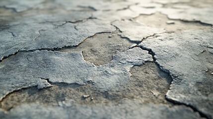 A cracked and broken surface, possibly a sidewalk or a road