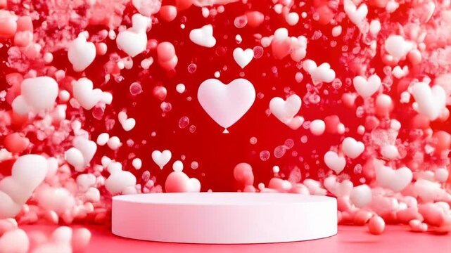 Mock up stand podium for product presentation display with hearts. Abstract geometry shape on soft pastel background for Valentines day	
