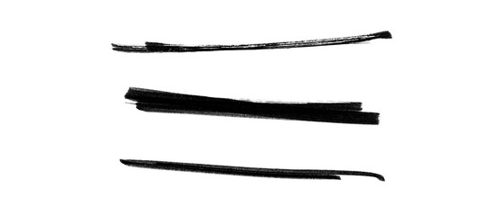 Set of Three Medium Line | Black Marker PNG Isolated hand drawn doodle Elements on transparent background