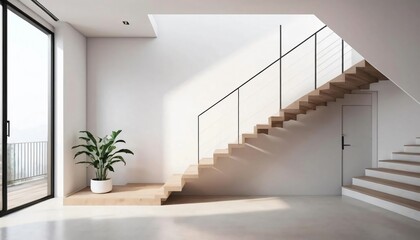 Modern Minimalist Interior Design with Wooden Staircase and Natural Light