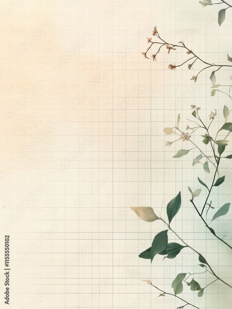Fototapete subtle minimalist planner layout with gentle grid lines and delicate botanical elements for creative
