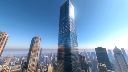 Obraz premium Modern Metropolis Skyline: A Stunning Aerial View of a City's Architectural Marvels