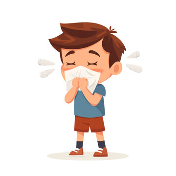 recommend clip art: Little Boy Sneezing into Tissue: Cartoon Illustration