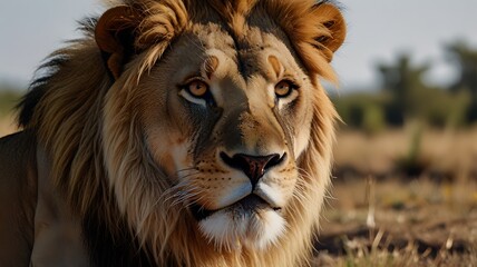 Forest Lion With Focus In A Jungle Background