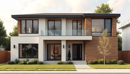 Modern Suburban Dream Home with Balcony and Landscaped Yard