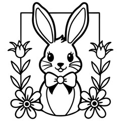 Adorable Easter Bunny Coloring Page with Spring Flowers