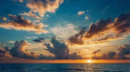 Banner clear Sunset with Blue sea and clouds sky nature background