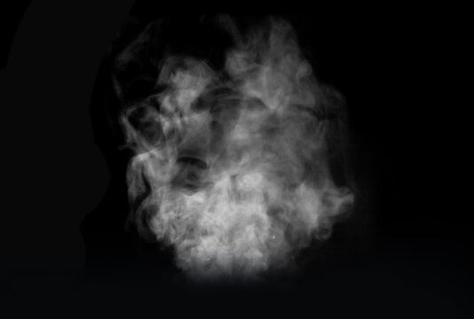 Abstract white fog or white smoke evaporates turns, Image white characteristic smoke lumps on black background, White fog smoke effect 