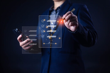 Digital Signature technology office. Businessman using smartphone to sign document using pen,  Online business E-signing on network connection. digital document management, Signing a signature