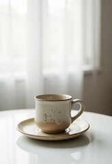 Creamy Coffee Cup and Saucer by Window
