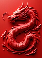 Crimson Dragon Sculpture Relief
