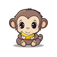 Fototapeta premium Adorable Baby Monkey Enjoying a Banana