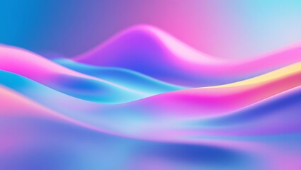 Naklejka premium Vibrant abstract horizon, neon pink and blue light streaks, holographic sky, futuristic landscape, ethereal glow, dynamic energy flow, prismatic colors, sci-fi atmosphere, digital art, smooth gradient