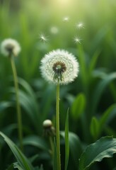 Dandelion Seed Head with Dispersing Seeds
