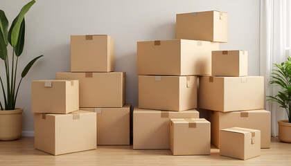 Fototapeta premium Organized Cardboard Boxes in Minimalist Interior Setting