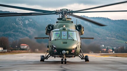 Military Helicopter with Advanced Weaponry on Airfield