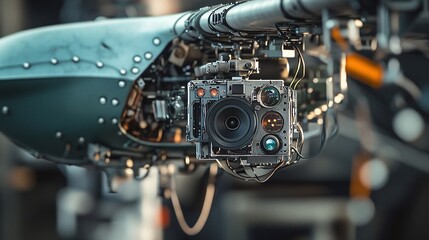 Fototapeta premium Close-Up View of Combat Drone Camera and Sensor Technology