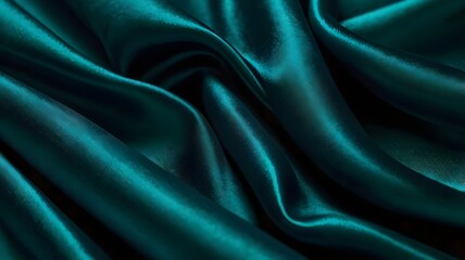 Obraz premium Dark teal silk satin fabric background, Shiny smooth cloth with gentle folds