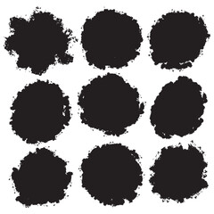 Big collection of rounded grunge badge brush, ink brush strokes, brushes, box, dirt artistic elements. Brush black paint ink circle frame. Vector black paint brush set. Round brush stroke paint boxes