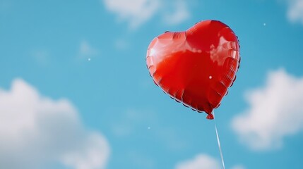 Fototapeta premium Heart-Shaped Balloon Against Clear Blue Sky with White Clouds