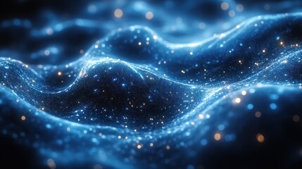 Abstract blue wave with glowing particles.