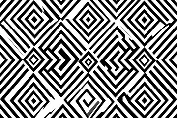 Fototapeta premium Abstract black and white geometric pattern, seamless design featuring interlocking squares and lines, ideal for backgrounds and textures.