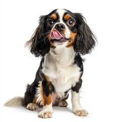 Adorable cavalier king charles spaniel puppy licking nose