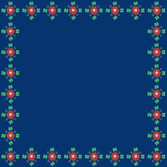 Red Primula Auricula and Clover (Trifolium) pattern illustration on blue background