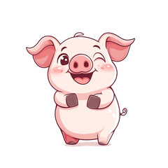 Adorable Winking Pig Cartoon Illustration