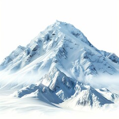 Snow covered mountain peak rising majestically against a clear white sky, showcasing the serene beauty of nature