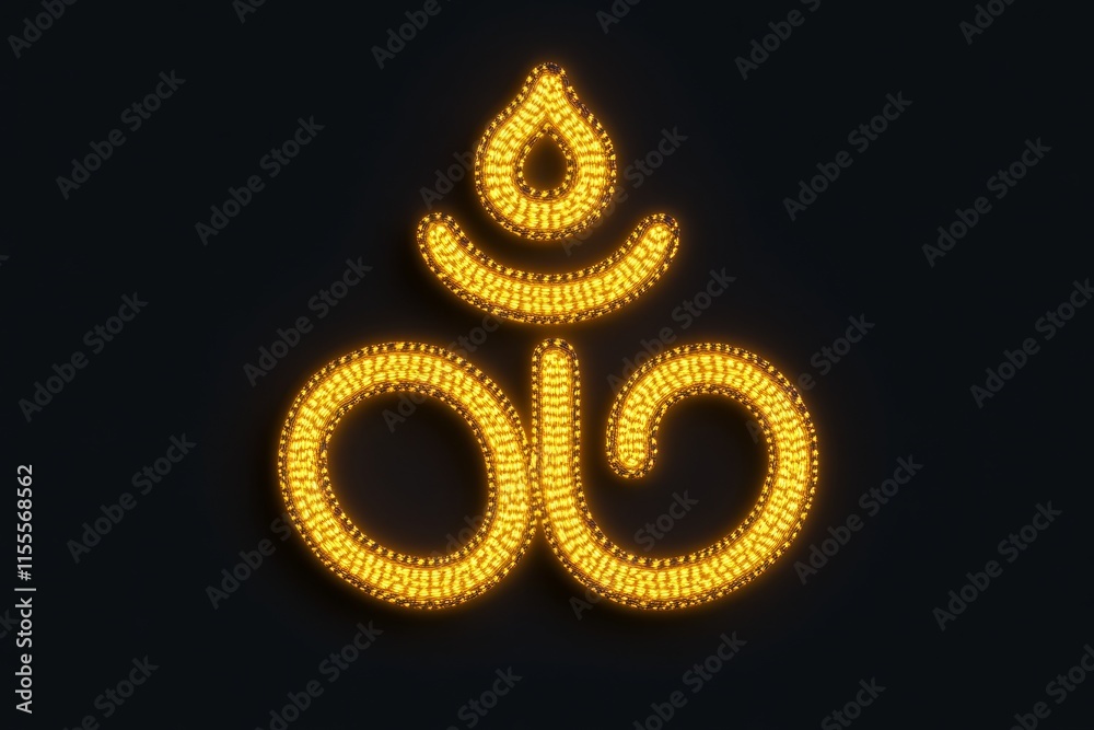 Poster a minimalist icon of a sacred om symbol, glowing in golden hues on a simple dark background