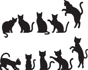 Set of black cat silhouettes.
