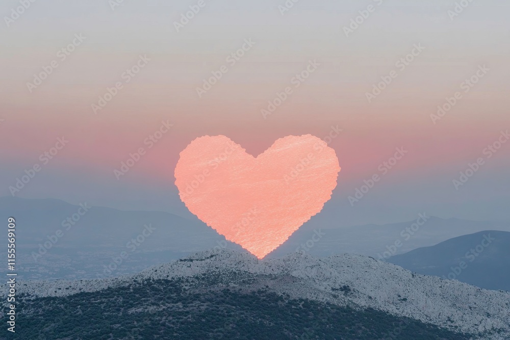 Aufkleber a pair of hands forming a valentine heart shape in front of a glowing sunset, with rays of light str