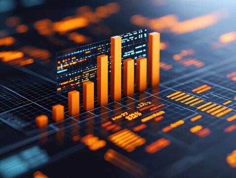 3D bar chart visualizing PMI growth and its correlation with business optimism, symbolizing the health of the corporate sector