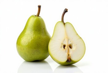 Green Pears: Whole and Halved Fruit

