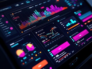Fototapeta premium Digital dashboard showing realtime PMI data alongside consumer confidence, representing the interaction between businesses and consumers
