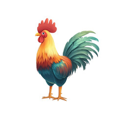 Fototapeta premium Majestic Rooster Illustration: A Vibrant Digital Painting of a Rooster